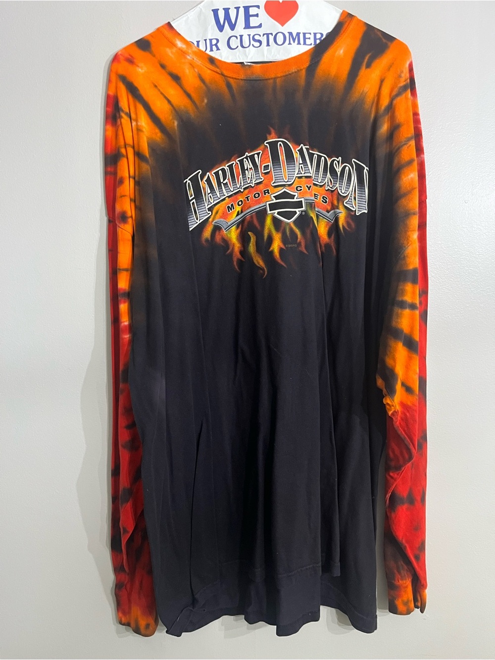 Harley-Davidson Black Tie-Dye Long Sleeve Shirt with Orange & Red Flames